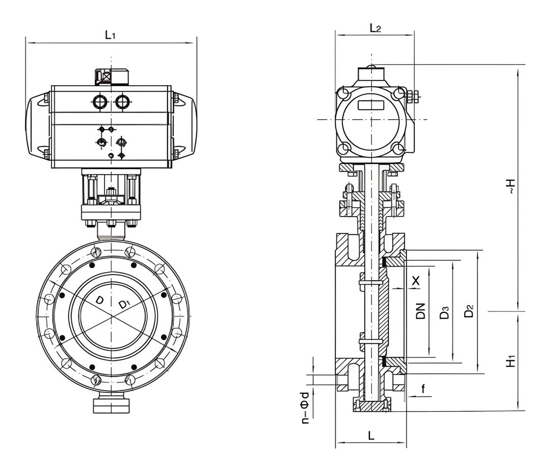 Pneumatic Actuated Flanged Triple Eccentric Butterfly Valve